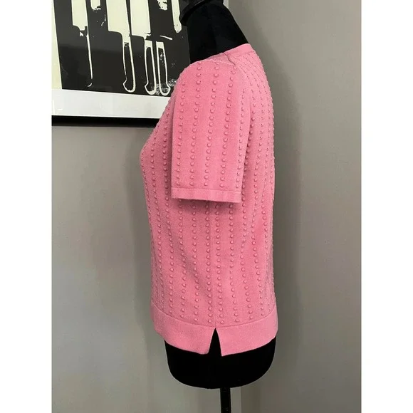 Catherine Malandrino Short‎ Sleeve Crew Neck Textured Knit Top Salmon Xsmall P - Picture 2 of 6